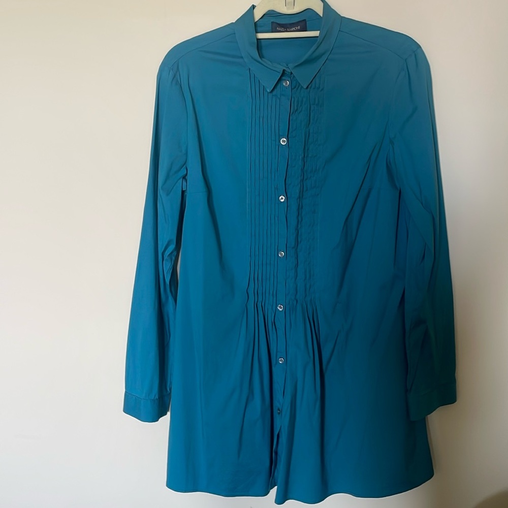 Piazza Sempione long shirt or short dress, turquoise, long sleeve,